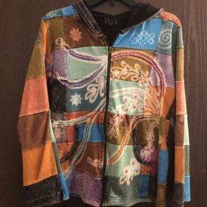 Rising International Patchwork Zip-Up Sweater with Hood Size Small